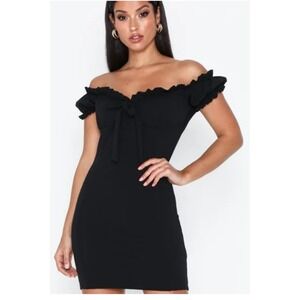 Women's M Black Milkmaid Smocked Mini Dress Ruffle Fairy Cottagecore Whimsigoth